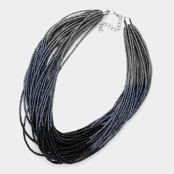 Black Multi Strand Beaded Layered Bohemian Necklace Seed Chain Boho - Picture 2 of 2